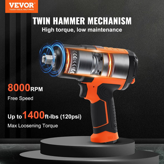 VEVOR Air Impact Wrench  Square Drive 1400ft-lb Nut-busting Torque 90-120PSI