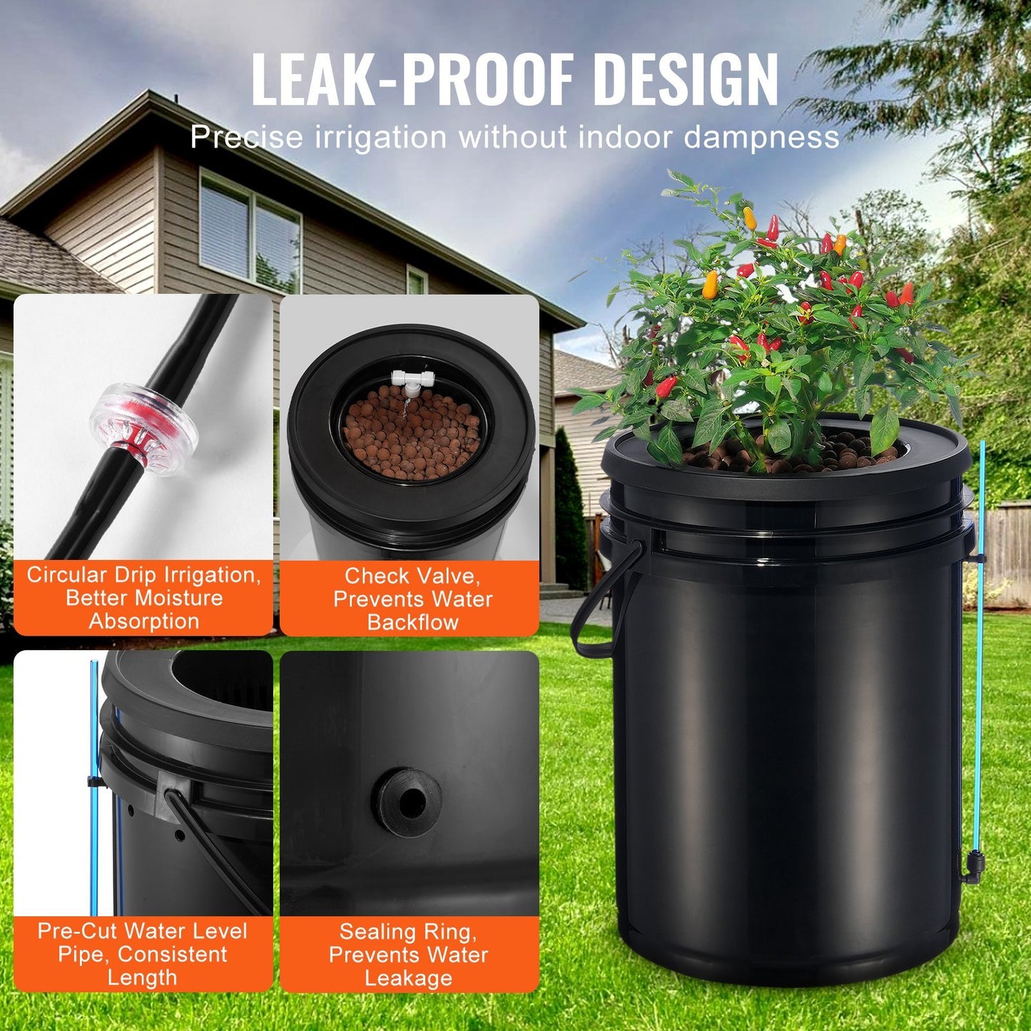 VEVOR DWC Hydroponics Grow System Deep Water Culture With Top Drip 4 Buckets
