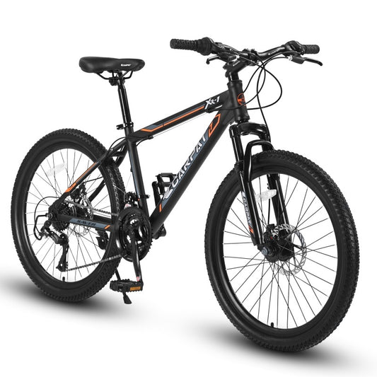 24 Inch Mountain Bike, Steel Frame, Shimano 21 Speed , With Dual Disc Brakes And Front Suspension