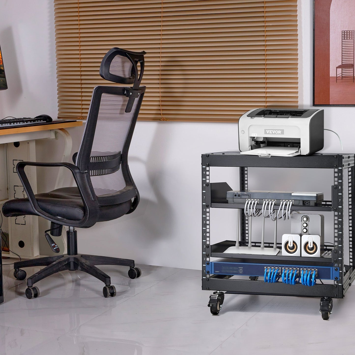 VEVOR 9U 4 Post Open Frame Server Rack Network Enclosure Adjustable