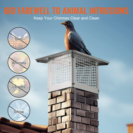 VEVOR Chimney Cap, 12 X 12 Inch, 304 Stainless Steel Fireplace Chimney Cover, Not Easily Toppled & Practical Accessories & Easy Installation, Fits Mesh Flue Covers Outside Clay Flue Shingles, Silver