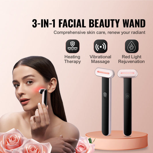 VEVOR Red Light Therapy Wand For Face, 7Color LED Facial Wand Red Light Therapy Device With Heating Therapy Microcurrent Vibrating Massage, Portable LED Beauty Wand For Face, Neck