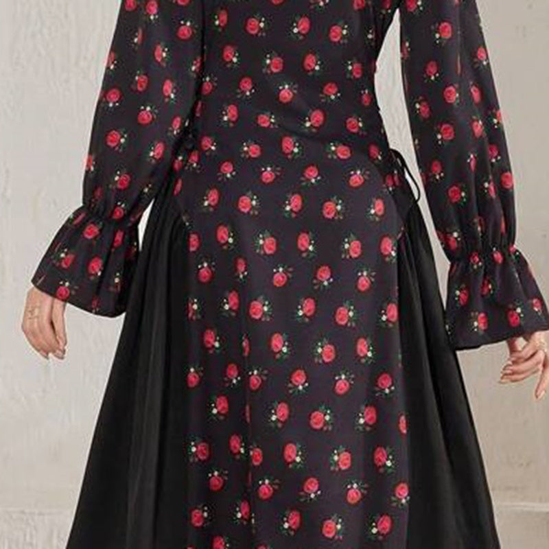 Women's Elegant Floral Print Square Neck Dress With Puff Sleeves & Cinched Waist, Summer Bohemian