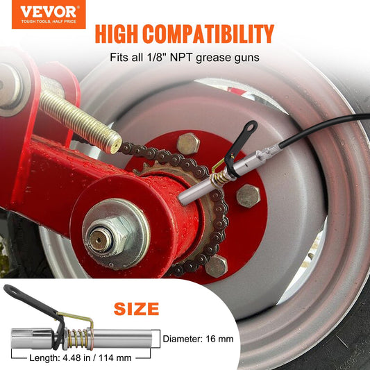 VEVOR Grease Gun Coupler10000PSI High Pressure, 6-Jaw Locking, Quick Release Grease Gun Tip With Hose Zerk Fittings Cleaner, Compatible With All Grease Guns   NPT Grease Fittings For Automobiles