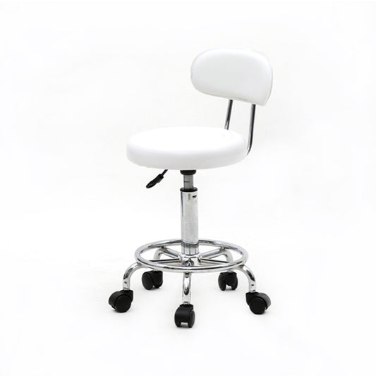 Round Shape Adjustable Salon Stool With Back And Line White
