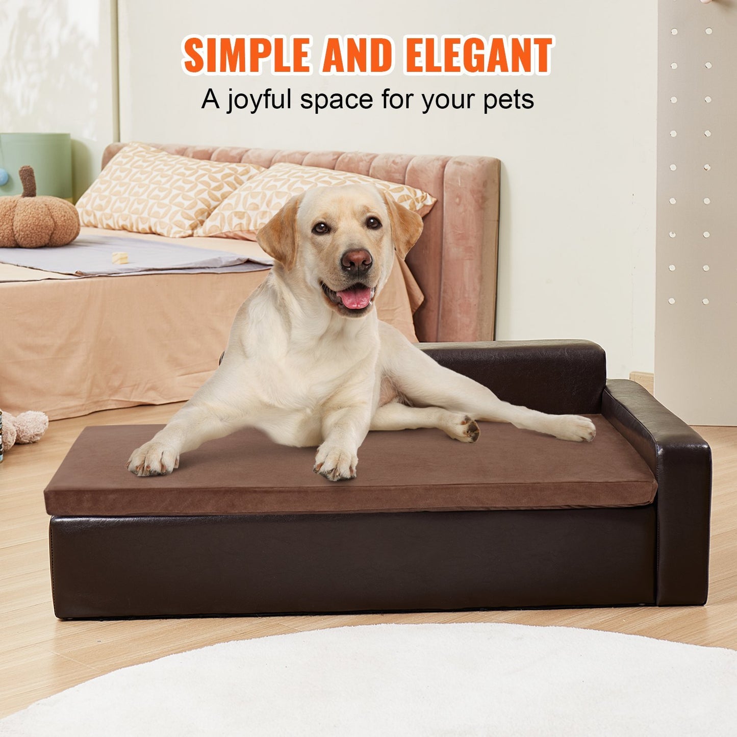 VEVOR Pet Sofa, Dog Couch For Large-Sized Dogs And Cats, Soft Leather Dog Sofa Bed, 110 Lbs Loading Cat Sofa, Black