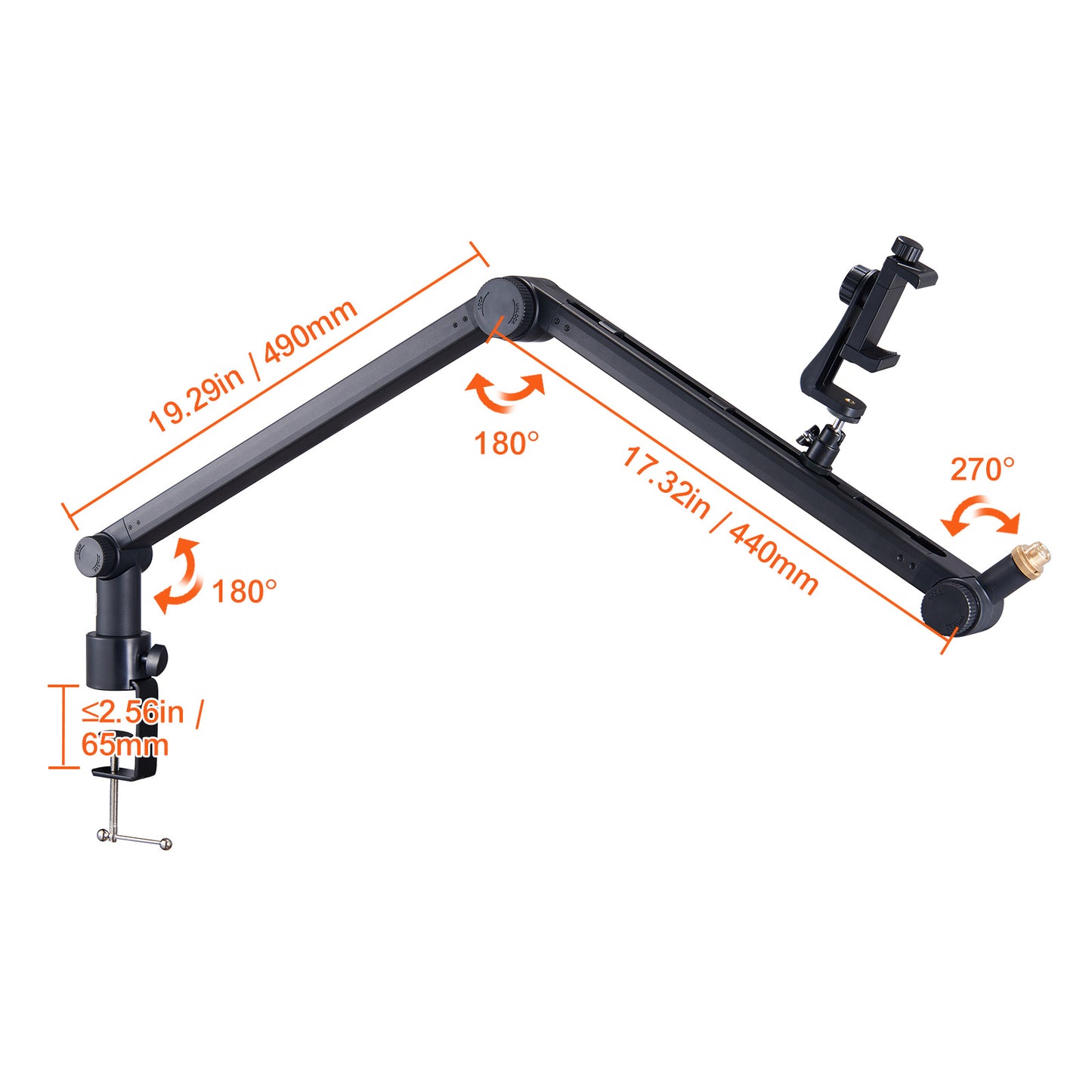 VEVOR Microphone Boom Arm With Desk Mount,  Adjustable Mic Stand With Adapter Port, For Recording Blue Hyperx Quadcast Blue Snowball Shure SM7B Audio Technica