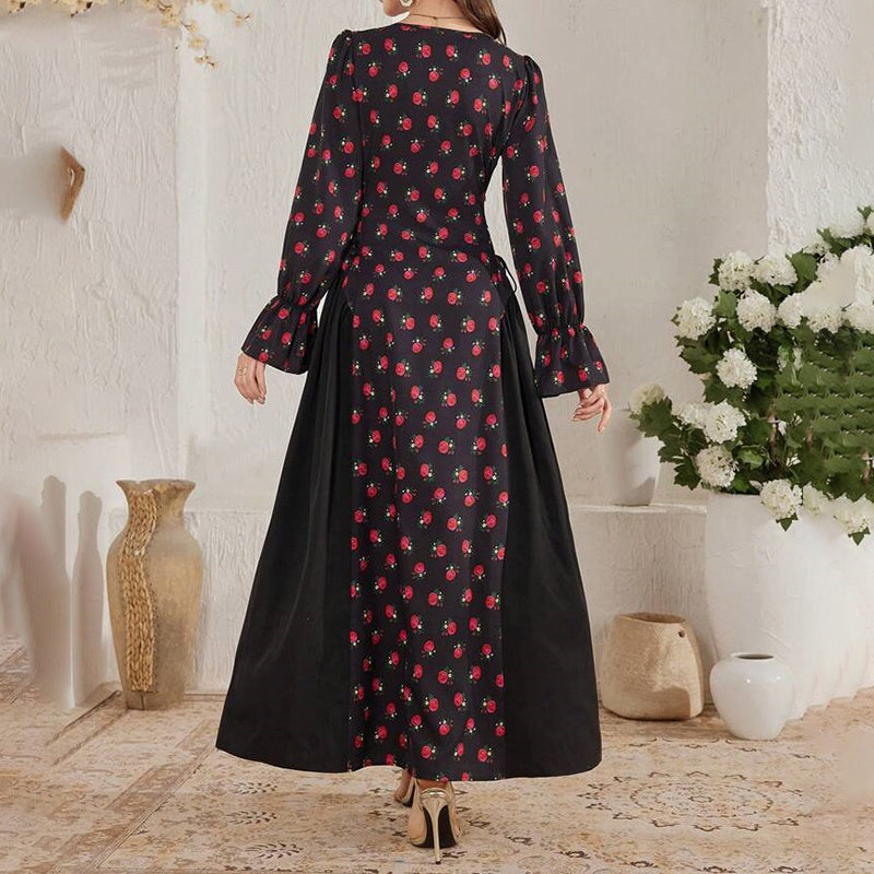 Women's Elegant Floral Print Square Neck Dress With Puff Sleeves & Cinched Waist, Summer Bohemian