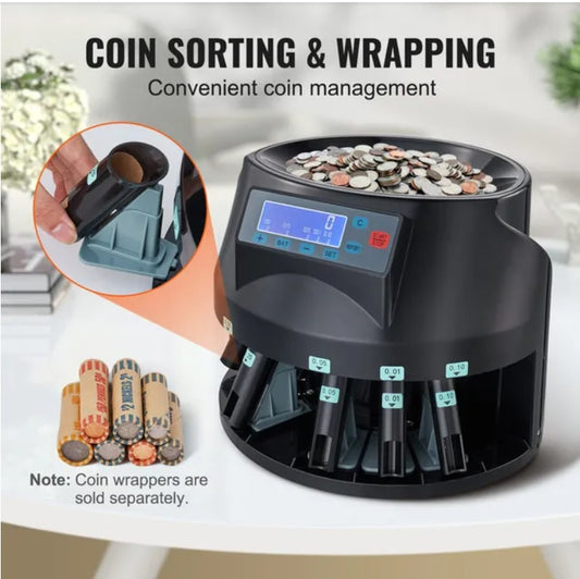 VEVOR USD Coin Sorter Coin Counter Wrapper And Roller 300 Coins Min LCD Display