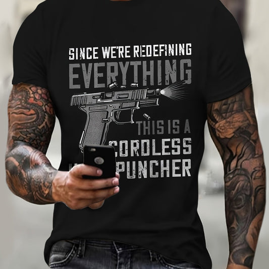 Large Men's Gun And Letter Graphic Printed T-shirt