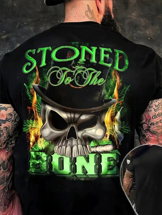 Plus Size Men's Skull And Letters And Graphics Printed T-shirt