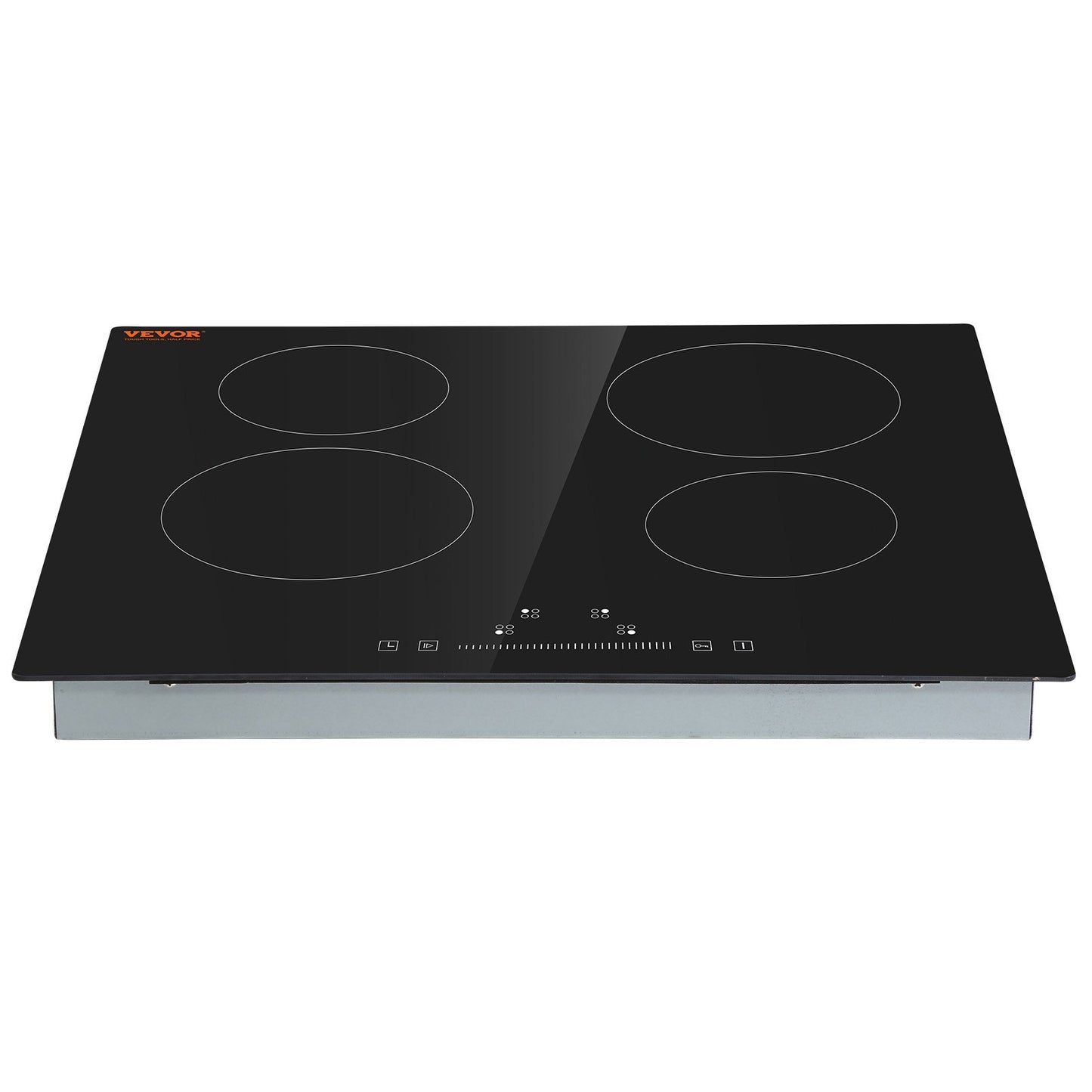 VEVOR Built In Electric Stove Top, 23.2 X 20.5 Inch 4 Burners, 240V Glass Radiant Cooktop With Sensor Touch Control, Timer & Child Lock Included, 9 Power Levels For Simmer Steam Slow Cook Fry