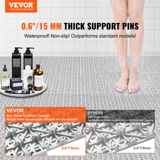 VEVOR Interlocking Tile 50PCS Gray, Drainage Tiles Splicing, Soft PVC Interlocking Drainage Floor Tiles, Non-Slip Drainage Holes For Restroom, Bathroom, Kitchen, Pool, Wet Areas