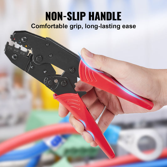 VEVOR Ratcheting Crimping Tool Set For Insulated Electrical Connectors AWG22-10 With Wire Stripper And 210pcs Heat Shrink Tubes Labor-Saving Ratcheting Wire Crimp Pliers
