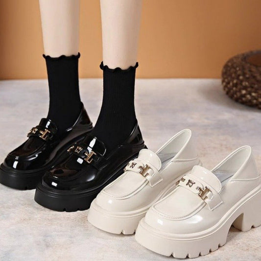 Slip-on Chunky Heel Black Leather Shoes