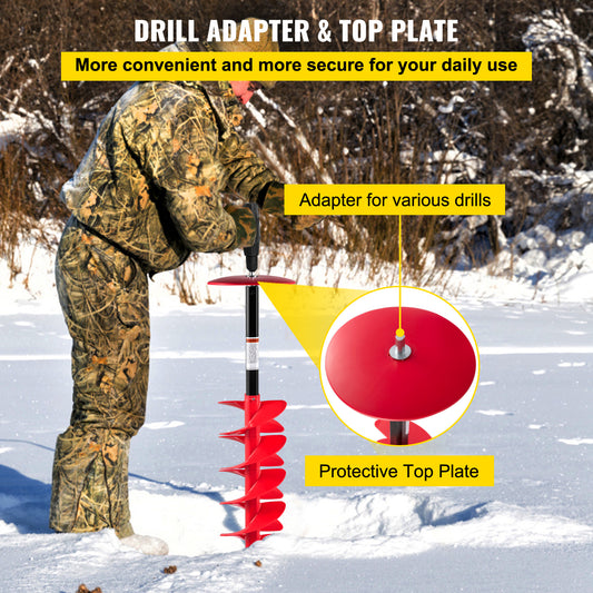 VEVOR Ice Drill Auger,Diameter Nylon Ice Auger,  Length Ice Auger Bit,Auger Drill With  Extension Rod,Auger Bit  Adapter,Top Plate & Blade Guard For Ice Fishing Ice Burrowing Red