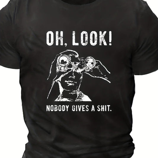 Men's Novelty T-shirt, Oversized Men Holding Telescope Pattern Printed