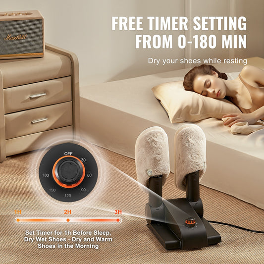 VEVOR Foldable 2 Tube Shoe Dryer Boot Dryer With Heat Blower Black & Orange,Ultra Silent, Quick Drying For Work Boots, Ski Boots, Sneakers, Gloves, Hats, Helmets