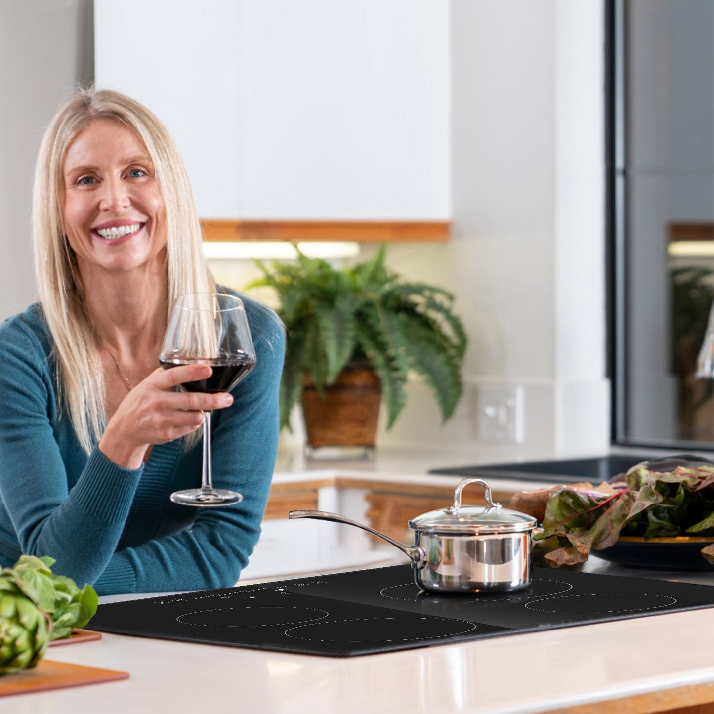 VEVOR Built In Electric Stove Top, 23.2 X 20.5 Inch 4 Burners, 240V Glass Radiant Cooktop With Sensor Touch Control, Timer & Child Lock Included, 9 Power Levels For Simmer Steam Slow Cook Fry
