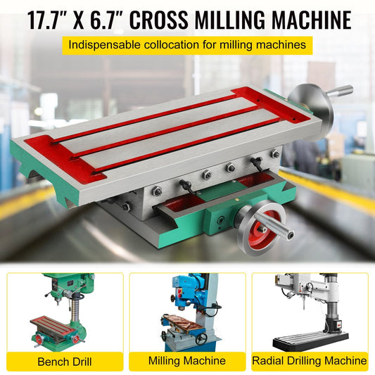 VEVOR Milling Working Table 17.7 X 6.7 Inch, Compound Milling Machine Work Table 2 Axis 4 Ways Move, Multifunction Milling Working Table Heavy-duty Structure,for Milling And Drilling Machine