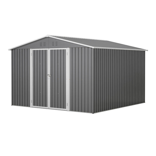 10 X 10 FT Outdoor Storage Shed, Large Metal Tool Sheds With Updated Frame Structure And Lockable Doors, Garden Shed For Backyard Garden Patio Lawn, Grey