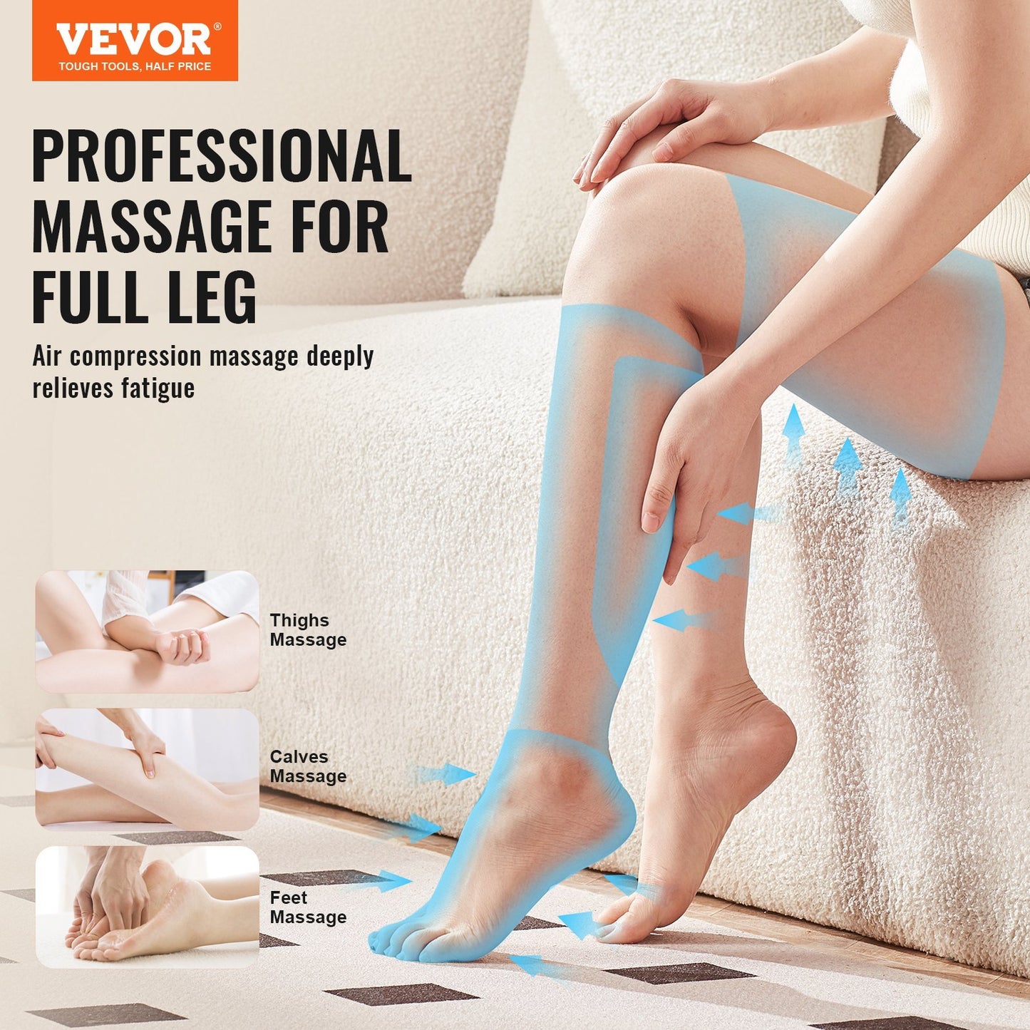VEVOR Full Leg Massager, Air Compression Leg Massager For Foot Calf Thigh Knee, 3 Modes & 3 Intensities, Leg Compression Massage Boots For Circulation, Relaxation, Pain Relief - Great Gift For Mom Dad