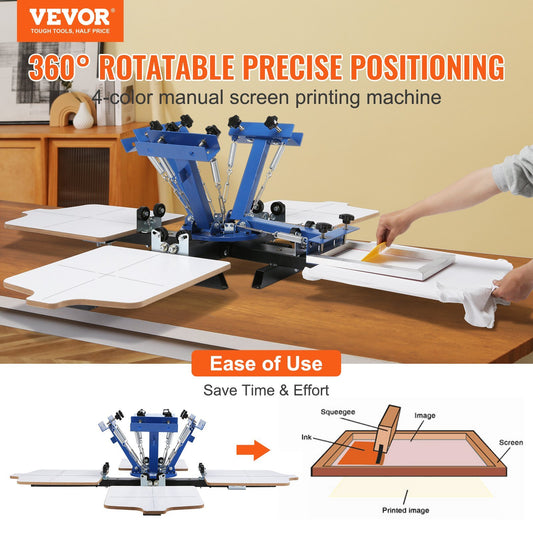 VEVOR Screen Printing Machine, 4 Color 4 Station  Rotable Silk Screen Printing Press, 21.2x17.7in Screen Printing Press, Double-layer Positioning Pallet For T-shirt DIY Printing