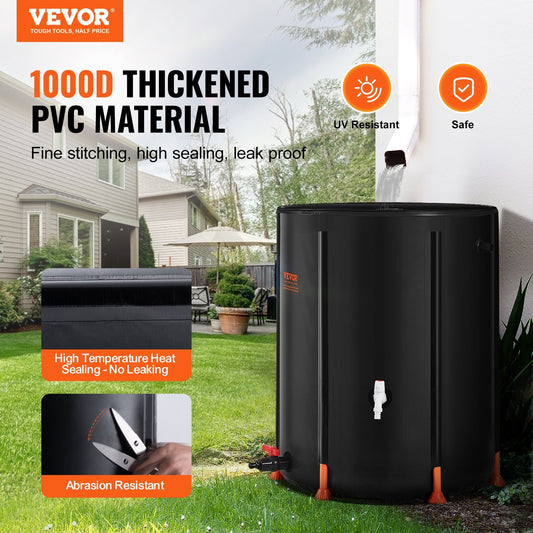 VEVOR Collapsible Rain Barrel 53 Gal Rain Catcher With Spigots And Overflow Kit
