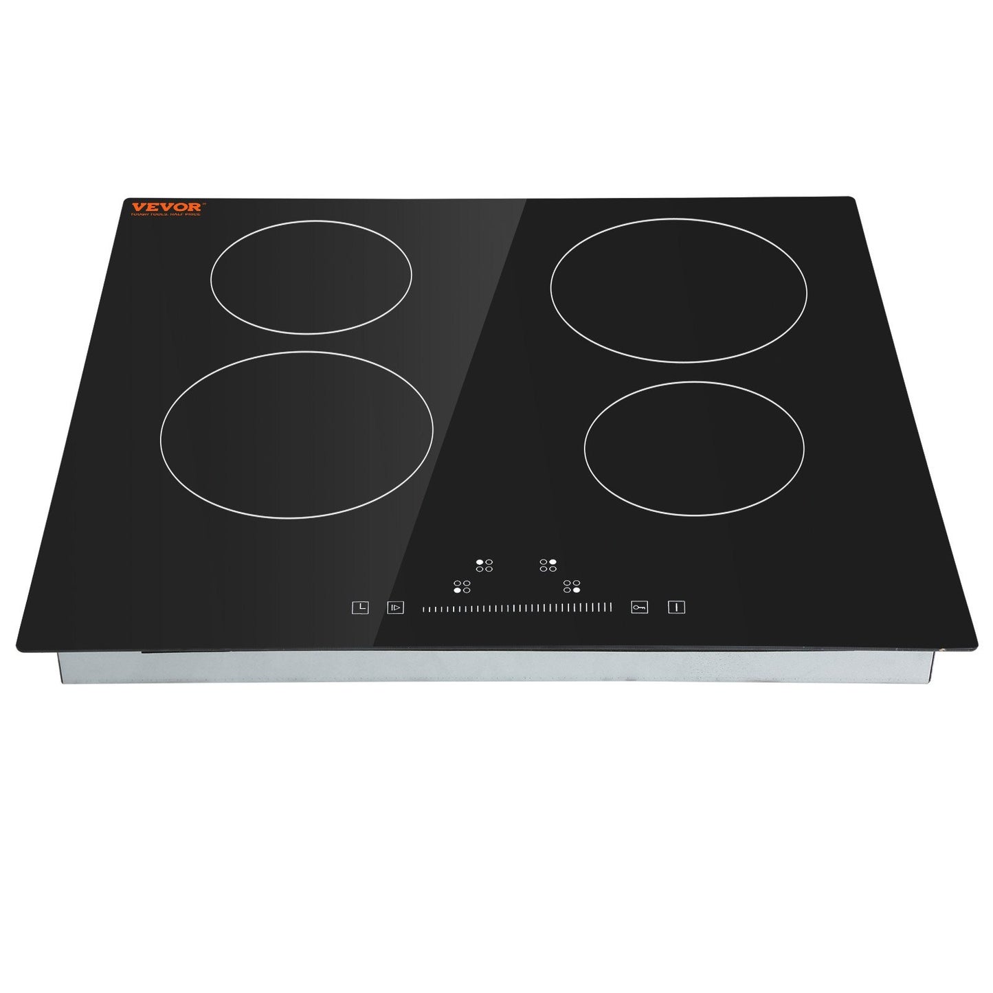 VEVOR Built In Electric Stove Top, 23.2 X 20.5 Inch 4 Burners, 240V Glass Radiant Cooktop With Sensor Touch Control, Timer & Child Lock Included, 9 Power Levels For Simmer Steam Slow Cook Fry