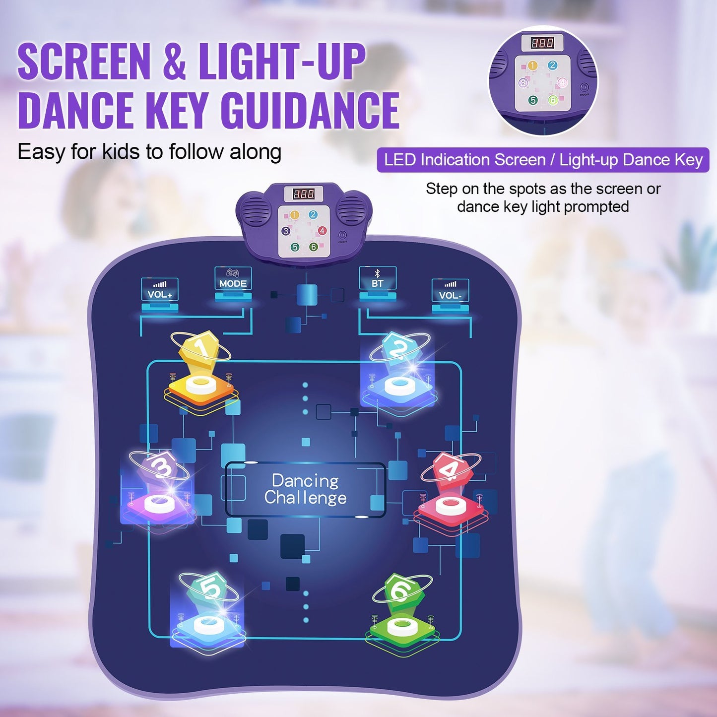 VEVOR Dance Mat For Kids Dance Pad Toy With Wireless Bluetooth Gift For 3 Girls