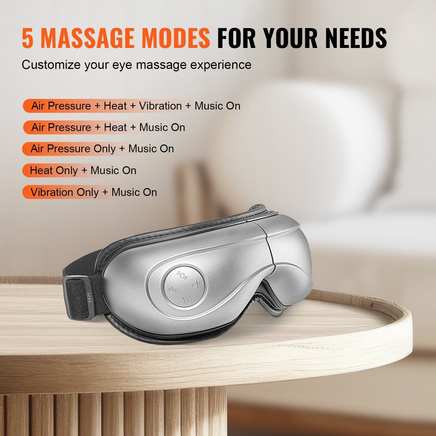 VEVOR Heated Eye Massager Eye Care Device 5 Modes Bluetooth Music Foldable