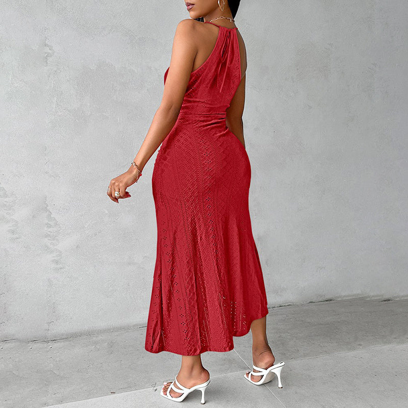 Women's Halter Neck Bodycon Midi Dresses Elegant Sleeveless Cocktail Party Dress