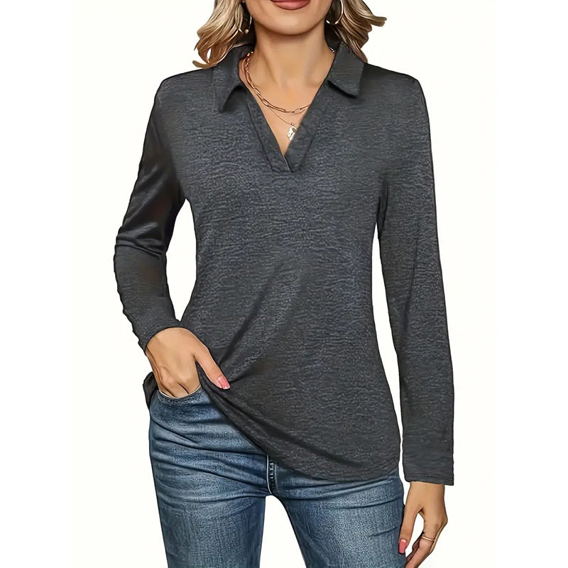 2 Packs Women's Polo Shirts Long Sleeve Business Casual Tops Collared V Neck Basic Tees