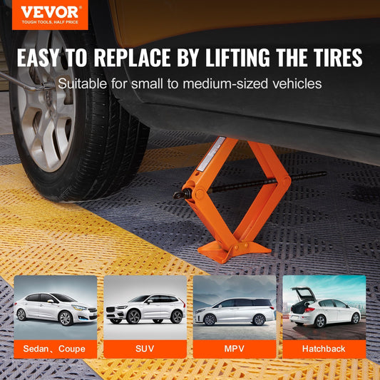 VEVOR Scissor Jack, 2.5 Ton 5512 Lbs Scissor Car Jack,  Lifting Range Scissor Lift Jack With Ratcheting Handle And L-Wrench, Portable Tire Jack For Cars Trucks Sedans MPVs