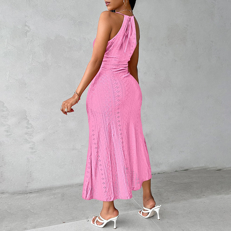 Women's Halter Neck Bodycon Midi Dresses Elegant Sleeveless Cocktail Party Dress