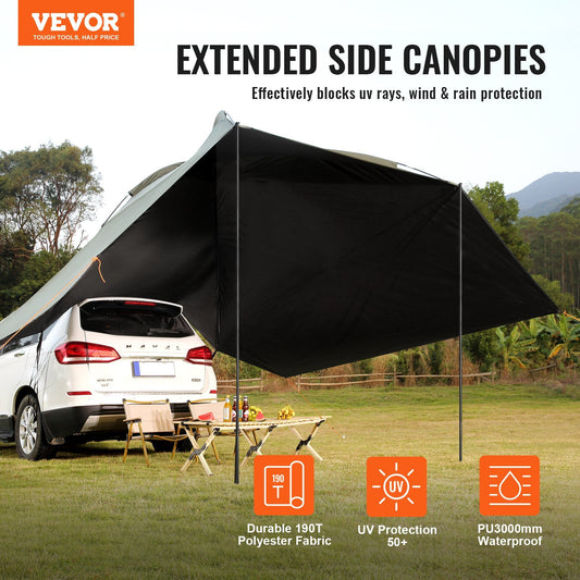 VEVOR Vehicle Awning, Large Shade Coverage Car Side Awning, PU2000mm UV50  Car Awning With Extended Side Canopies And Portable Storage Bag, Suitable For Truck, SUV, Van, Campers