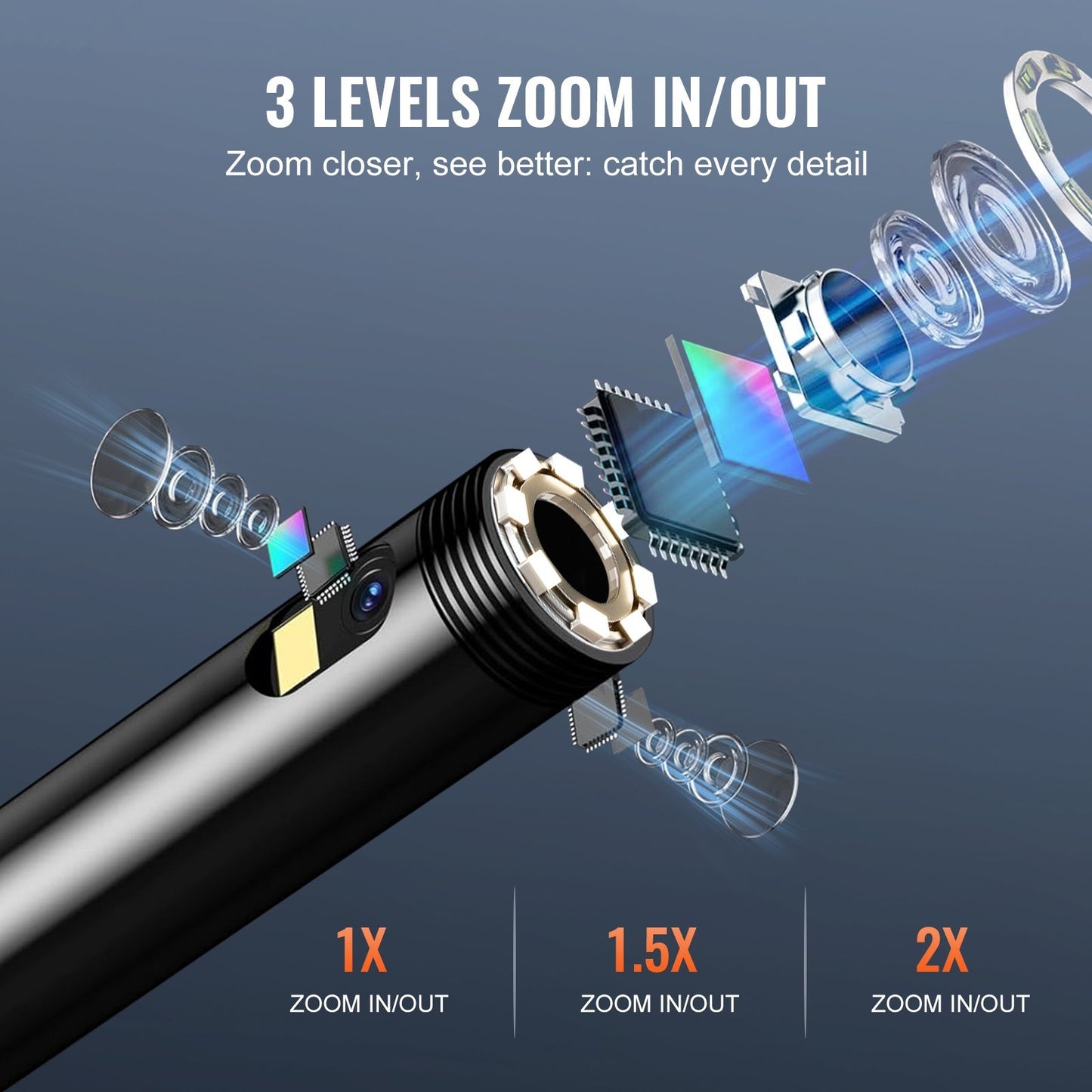 VEVOR Endoscope Camera With Lights Triple Lens Borescope 16.4FT Cable  Screen