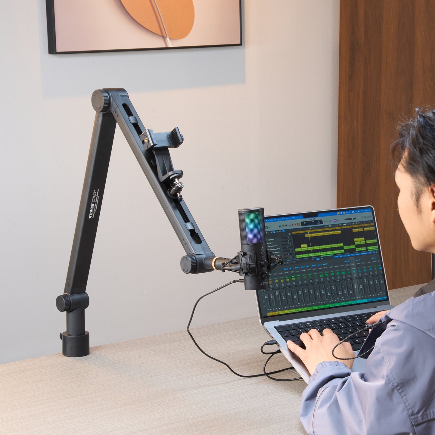 VEVOR Microphone Boom Arm With Desk Mount,  Adjustable Mic Stand With Adapter Port, For Recording Blue Hyperx Quadcast Blue Snowball Shure SM7B Audio Technica