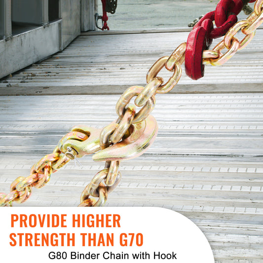 VEVOR Transport Binder Chain, 7100lbs Working Load Limit,G80 Tow Chain Tie Down With Grab Hooks, DOT Certified, Galvanized Coating Manganese Steel For Dock Factory Construction Site, 2 Pack