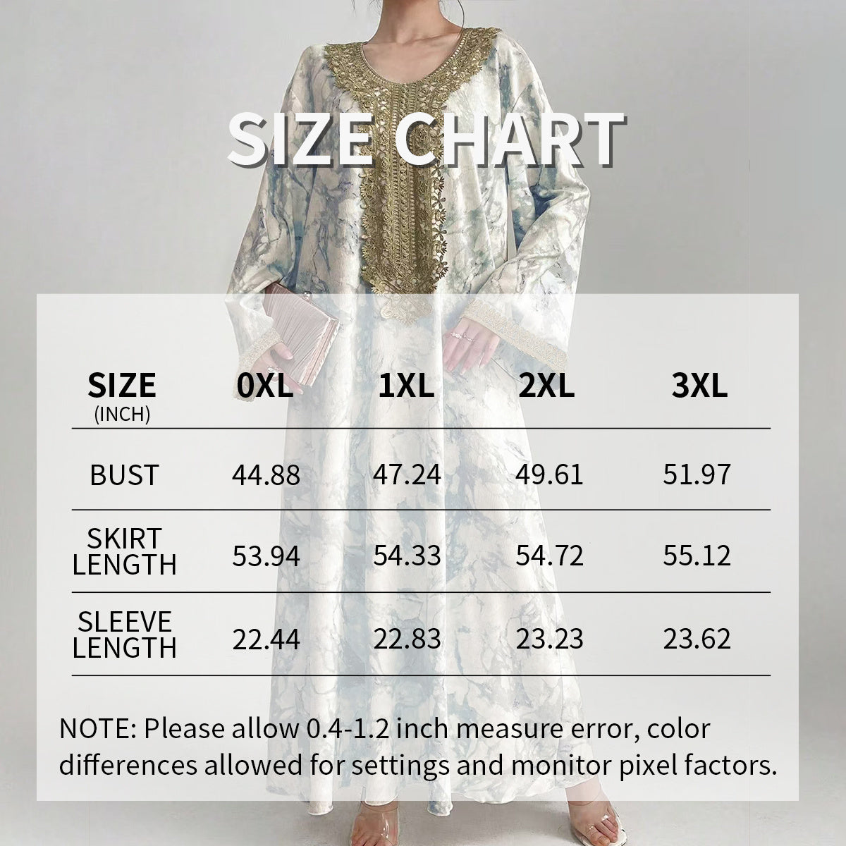 Women's Bohemian Embroidered Printed V-Neck Maxi Dress, Long Sleeve Loose Fit Casual Plus Size