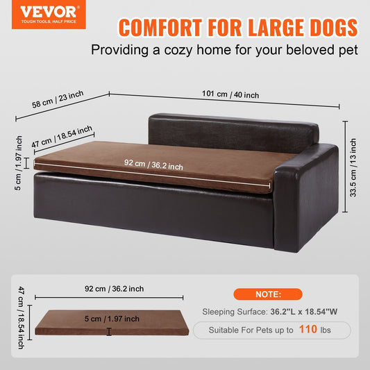 VEVOR Pet Sofa, Dog Couch For Large-Sized Dogs And Cats, Soft Leather Dog Sofa Bed, 110 Lbs Loading Cat Sofa, Black