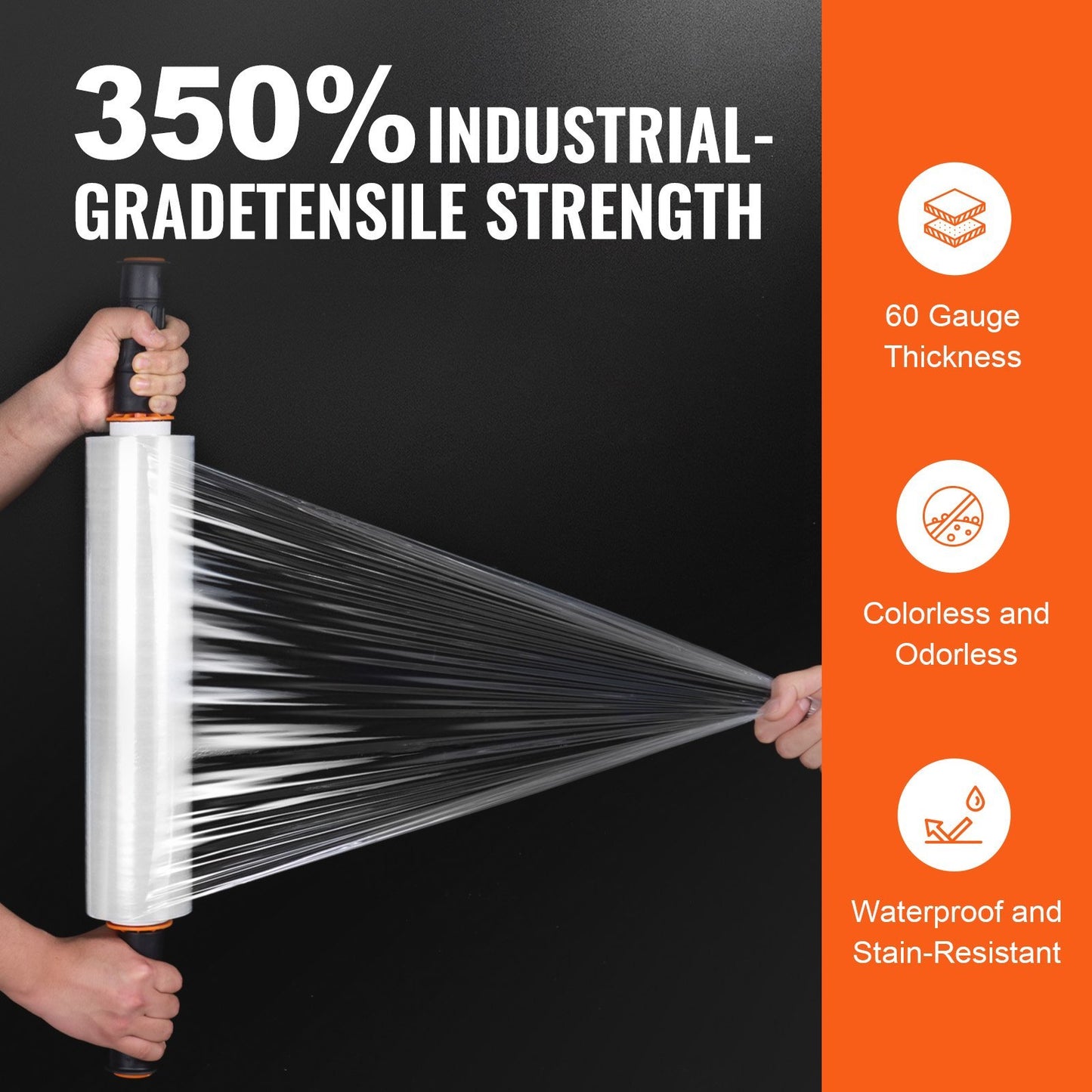 VEVOR Stretch Film, 15 InchesX1000 Feet, 3 Pack, 60 Gauge Industrial Strength Clear Durable Stretch Wrap Roll, Heavy Duty Shrink Film Stretch Wrap With Handles For Pallet Wrapping Shipping Moving