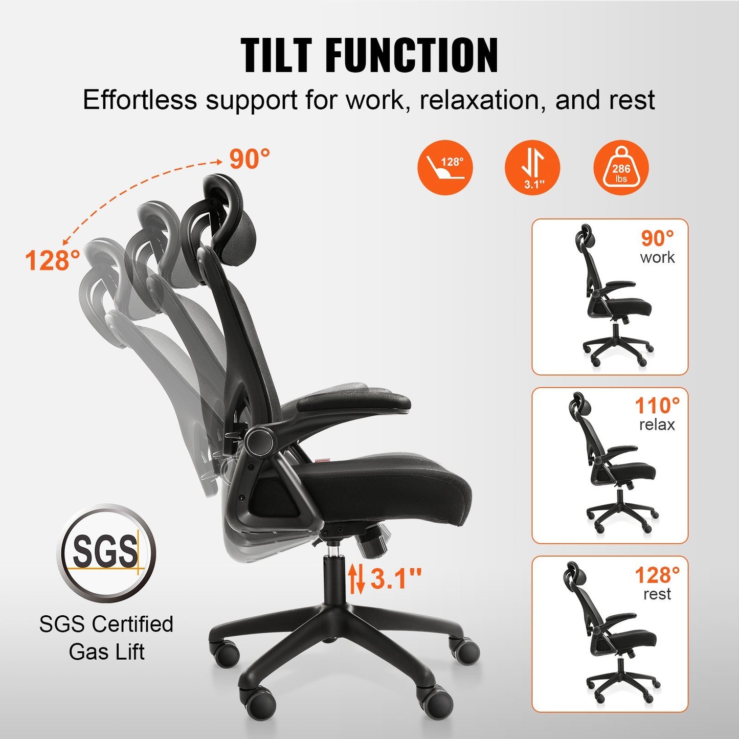 VEVOR Office Chair With Adjustable Lumbar Support, High Back Ergonomic Desk Chair With Adjustable Headrest, Ergonomic Office Chair Backrest With 2D Armrest, Computer Chair For Home, Office