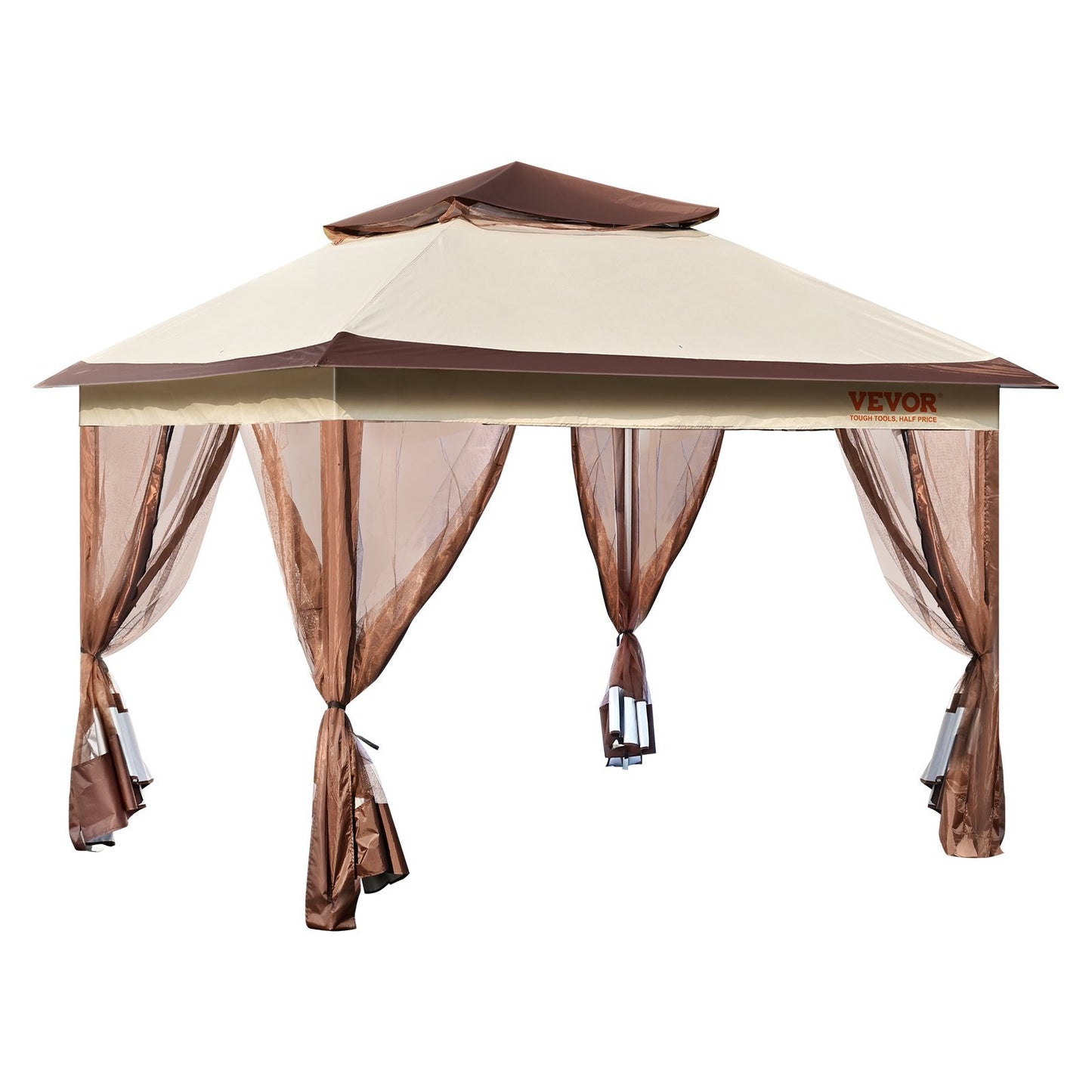 VEVOR Patio Gazebo, 11 X 11 FT Pop Up Gazebo For 8-10 Person, With Mosquito Netting, Metal Frame, And PU Coated 250D Oxford Cloth, Outdoor Canopy Shelter For Patio, Backyard, Lawn, Garden, Deck