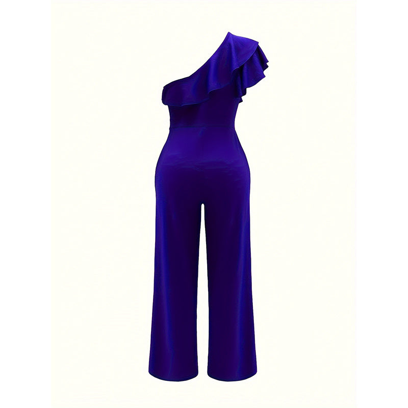 Women Dressy Jumpsuits Sleeveless Ruffle One Shoulder Casual Wide Leg Pants Romper