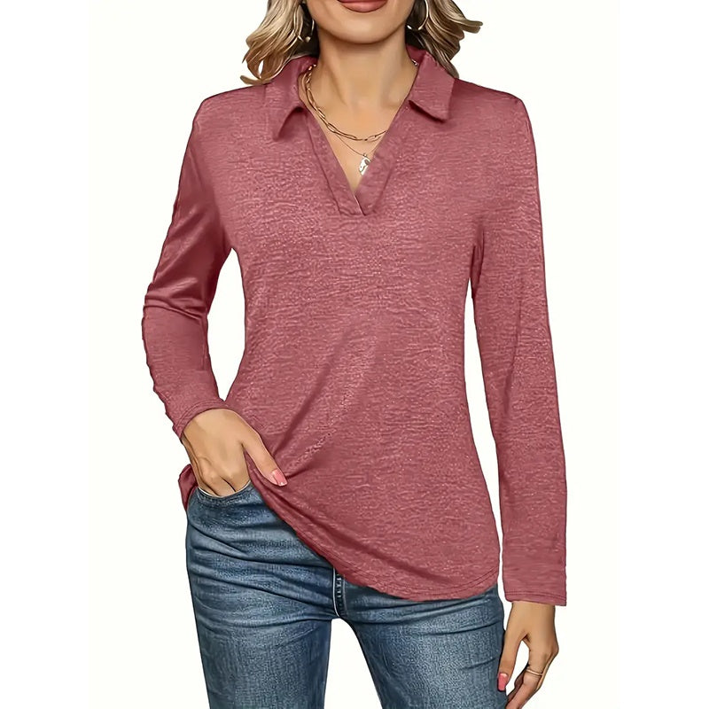 2 Packs Women's Polo Shirts Long Sleeve Business Casual Tops Collared V Neck Basic Tees