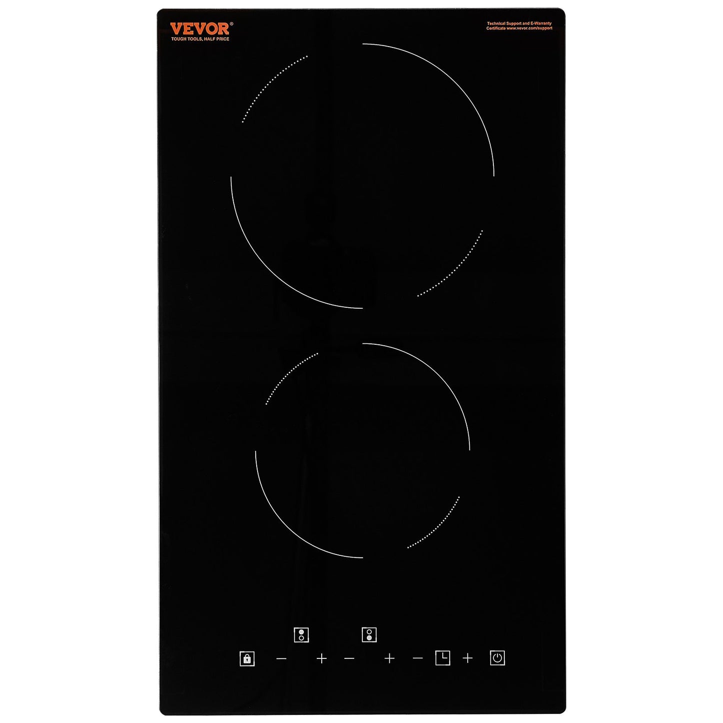 VEVOR Built In Electric Stove Top, 20 X 11.6 Inch 2 Burners, 240V Glass Radiant Cooktop With Sensor Touch Control, Timer & Child Lock Included, 9 Power Levels For Simmer Steam Slow Cook Fry