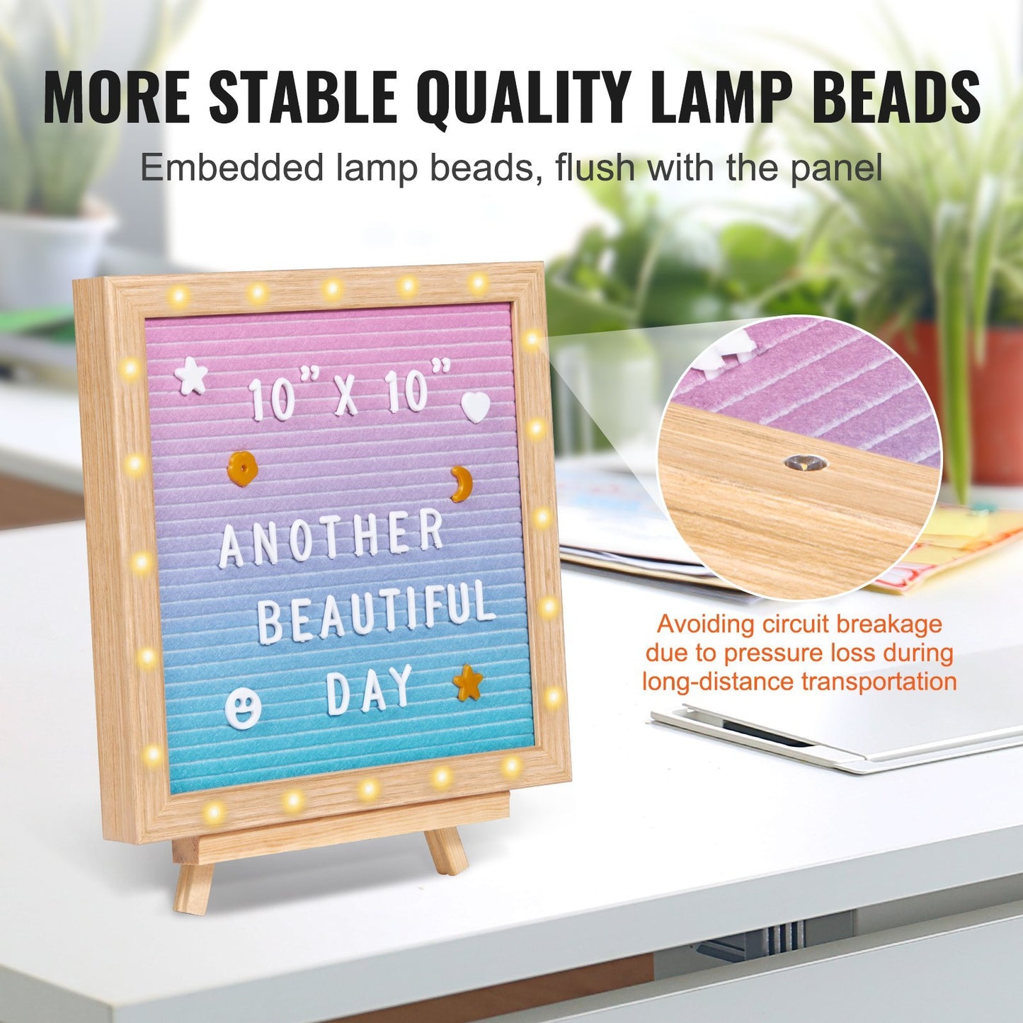VEVOR Gradient Felt Letter Board,Felt Message Board, Changeable Sign Boards With 510 Letters, Stand, And Built-in LED Lights, Baby Announcement Sign For Home Classroom Office Decor Wedding