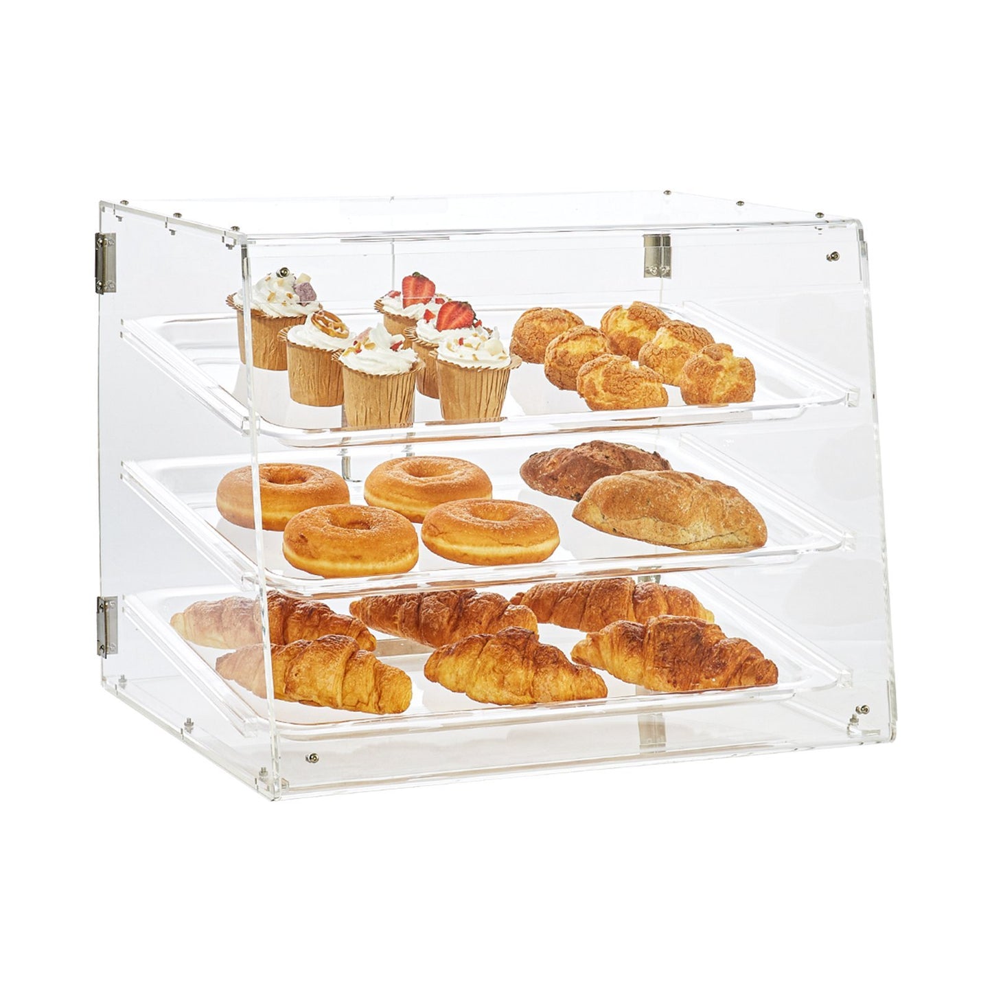 VEVOR Pastry Display Case, 3-Tier Commercial Countertop Bakery Display Case, Acrylic Display Box With Rear Door Access   Removable Shelves,
