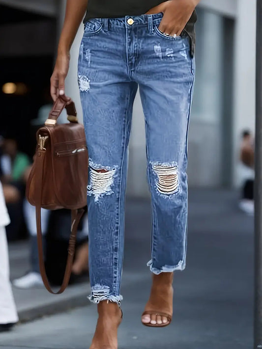 Stretchy Boyfriend Jeans For Women - Ripped, Distressed, Comfortable Denim